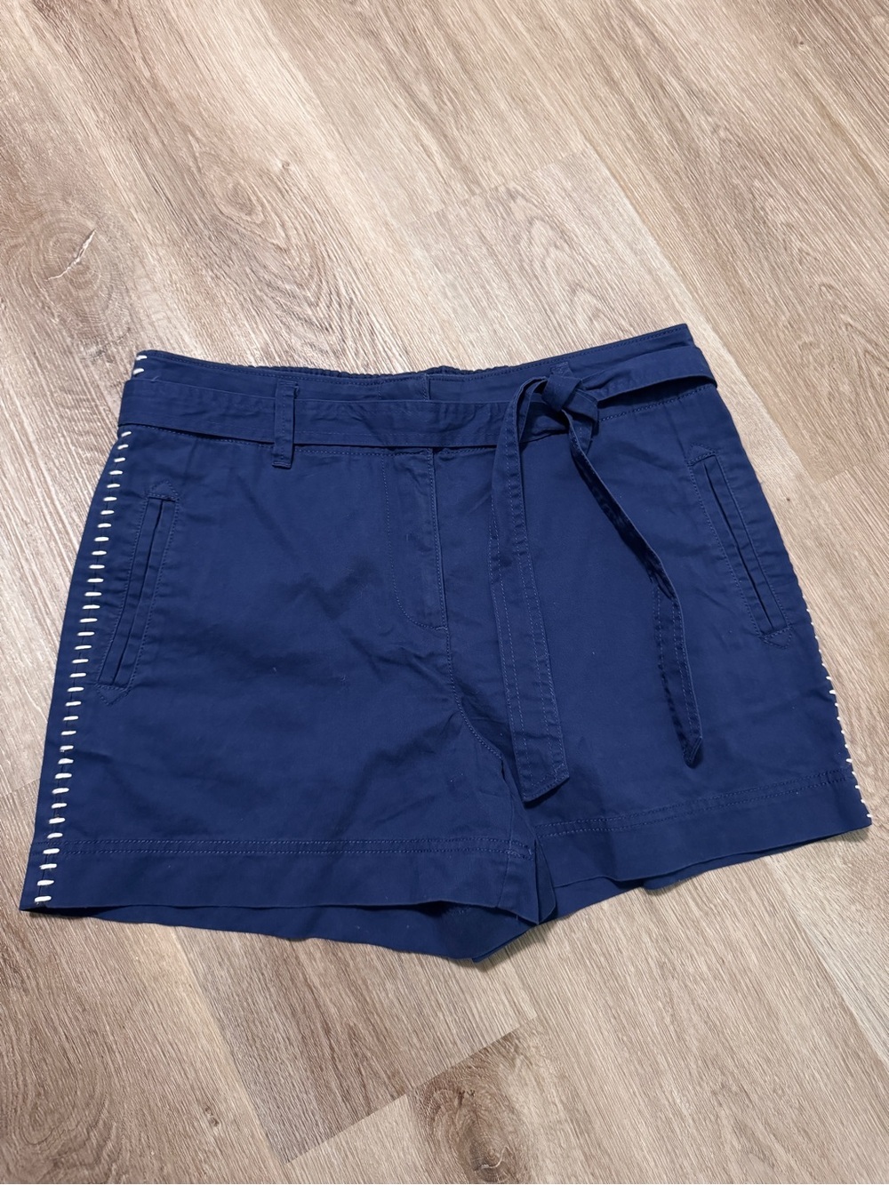Loft The Waist Short Blue 8 High Waist Tie White Stitching